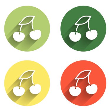 Taze yaz meyveleri simgesini uzun gölgeli izole et. Böğürtlen. Renkli daire düğmesi. Vektör.