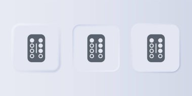 Gri arka planda gri sakinleştirici ikon var. Kare düğmelere simgeleri yerleştir. Vektör.