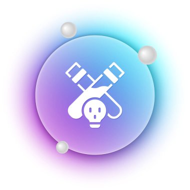 Beyaz arka planda iksir ikonu olan beyaz şişe. Sihirli iksirli matara. Mutlu Cadılar Bayramı Partisi. Mavi ve mor eğimli çember arkaplan. Vektör.