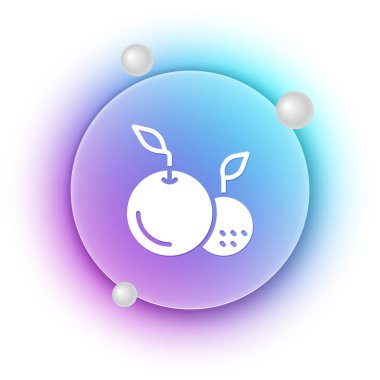 Beyaz arkaplanda beyaz meyve simgesi izole edildi. Mavi ve mor eğimli çember arkaplan. Vektör.