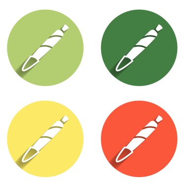 Esrar eklem yeri, izole edilmiş uzun gölge arkaplan sigara ikonu. Uyuşturuculu sigara, esrar sarılmış sigara. Renkli daire düğmesi. Vektör.