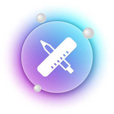 Beyaz Çapraz cetvel ve kalem simgesi beyaz arkaplanda izole edilmiş. Düz sembol. Çizim ve eğitim araçları. Mavi ve mor eğimli çember arkaplan. Vektör.