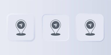 Gri Harita iğne simgesi gri arkaplanda izole edildi. Navigasyon, işaret, konum, harita, GPS, yön, arama konsepti. Kare düğmelere simgeleri yerleştir. Vektör.