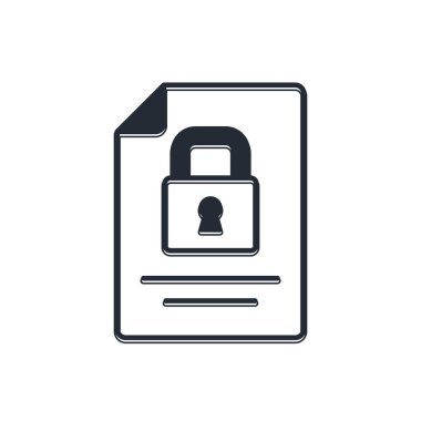 Siyah Belge ve kilit simgesi beyaz arkaplanda izole edildi. Dosya biçimi ve asma kilit. Güvenlik, güvenlik, koruma kavramı. Vektör.