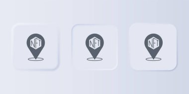 Gri NFT dijital şifreleme resim simgesi gri arkaplanda izole edildi. Para iadesi olmayan jeton. Kare düğmelere simgeleri yerleştir. Vektör.