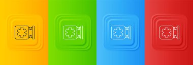 Acil 'in beyaz tıbbi sembolü - Yaşam Yıldızı simgesi renkli arkaplanda izole edilmiş. Kare düğmelere simgeleri yerleştir. Vektör.