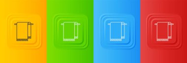 Beyaz Havlu renkli arka planda izole edilmiş bir askı simgesi. Banyo havlusu ikonu. Kare düğmelere simgeleri yerleştir. Vektör.