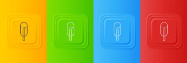 Renkli arka planda izole edilmiş beyaz dondurma ikonu. Güzel sembol. Kare düğmelere simgeleri yerleştir. Vektör.