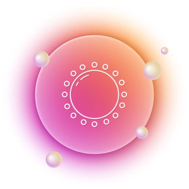 Beyaz Güneş simgesi beyaz arkaplanda izole edildi. Yaz sembolü. Güneşli bir gün. Turuncu ve pembe eğimli çember arka planı. Vektör.