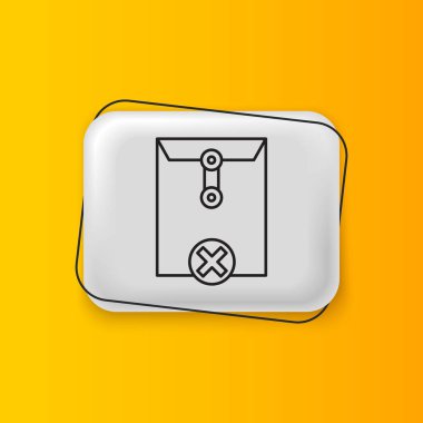 Sarı arkaplanda siyah silme simgesi izole edildi. Sil ya da hata mektubu. Mesajı geç. Reddedilmiş posta. Gümüş dikdörtgen düğme. Vektör.