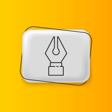 Siyah Çeşme kalem ucu simgesi sarı arkaplanda izole edilmiş. Kalem aleti işareti. Gümüş dikdörtgen düğme. Vektör.