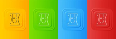 Renkli arkaplanda beyaz kalem açacağı simgesi izole edildi. Kare düğmelere simgeleri yerleştir. Vektör.