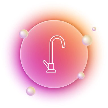 Beyaz su musluğu simgesi beyaz arkaplanda izole edildi. Turuncu ve pembe eğimli çember arka planı. Vektör.