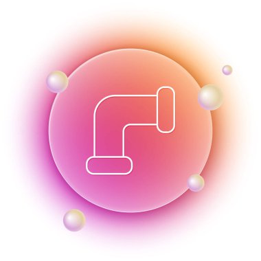 Beyaz Sanayi metalik boru ikonu beyaz arka planda izole edildi. Tesisat boru hattının farklı şekillerde parçaları. Turuncu ve pembe eğimli çember arka planı. Vektör.