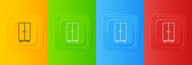 Beyaz Gardırop simgesi renkli arkaplanda izole edilmiş. Kare düğmelere simgeleri yerleştir. Vektör.