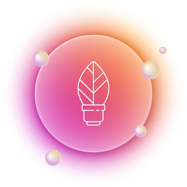 Beyaz arka planda yaprak simgesi olan beyaz ampul. Çevre enerjisi kavramı. Alternatif enerji kavramı. Turuncu ve pembe eğimli çember arka planı. Vektör.