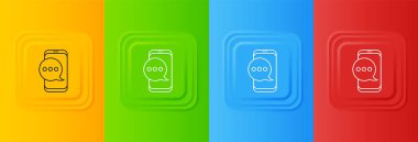 Telefon simgesindeki beyaz yeni sohbet mesajları renkli arkaplanda izole edildi. Smartphone sohbet mesajları konuşma baloncukları. Kare düğmelere simgeleri yerleştir. Vektör.