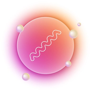 Beyaz arkaplanda beyaz virüs simgesi izole edildi. Corona virüsü 2019-nCoV. Bakteri ve mikroplar, hücre kanseri, mikrop, mantar. Turuncu ve pembe eğimli çember arka planı. Vektör.