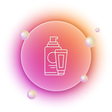 Beyaz arka planda beyaz krem ya da losyon kozmetik tüp ikonu var. Kadınlar için vücut bakım ürünleri. Turuncu ve pembe eğimli çember arka planı. Vektör.