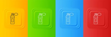 Renkli arka planda beyaz parfüm ikonu izole edildi. Kare düğmelere simgeleri yerleştir. Vektör.