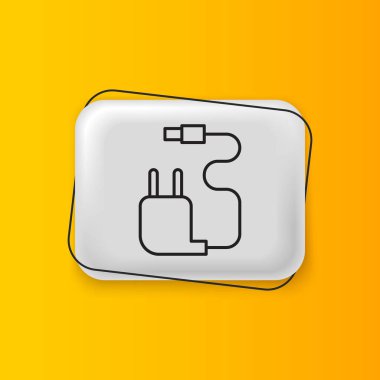 Siyah Charger simgesi sarı arkaplanda izole edildi. Gümüş dikdörtgen düğme. Vektör.