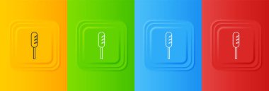 Beyaz Kızarmış Sosis ikonu renkli arka planda izole edilmiş. Izgara sosis ve aroma işareti. Kare düğmelere simgeleri yerleştir. Vektör.