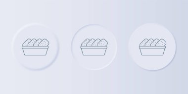 Gri arka planda izole edilmiş kutu simgesindeki gri tavuk külçeleri. Kare düğmelere simgeleri yerleştir. Vektör.