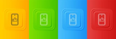 Beyaz El renkli arkaplanda izole edilmiş bir simge gibi. Kare düğmelere simgeleri yerleştir. Vektör.