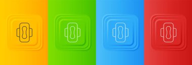 Beyaz Regl ve hijyenik peçete simgesi renkli arka planda izole edilmiş. Kadın hijyen ürünleri. Kare düğmelere simgeleri yerleştir. Vektör.