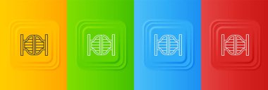 Beyaz eski batı sallanan salon kapısı ikonu renkli arka planda izole edilmiş. Kare düğmelere simgeleri yerleştir. Vektör.
