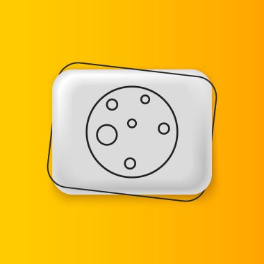 Siyah Gezegen Mars ikonu sarı arkaplanda izole edilmiş. Gümüş dikdörtgen düğme. Vektör.