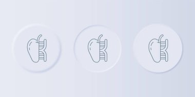 Gri arka planda genetik olarak modifiye edilmiş elma ikonu izole edildi. GDO meyvesi. Kare düğmelere simgeleri yerleştir. Vektör.