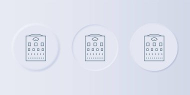 Gri Göz test çizelgesi simgesi gri arkaplanda izole edildi. Optalmik çalışmada görme testi için bir poster. Snellen çizelgesi. Kare düğmelere simgeleri yerleştir. Vektör.