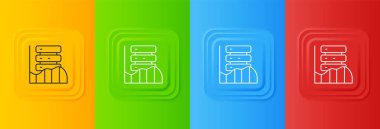 Beyaz Sunucu, Data, Web Sunucu simgesi renkli arkaplanda izole edildi. Kare düğmelere simgeleri yerleştir. Vektör.