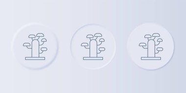 Gri arkaplanda gri Afrika ağaç simgesi var. Baobab, akasya ve diğerleri. Kare düğmelere simgeleri yerleştir. Vektör.