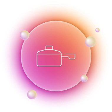 Beyaz arka planda beyaz tava simgesi izole edildi. Kızartma veya kızartma gıda sembolü. Turuncu ve pembe eğimli çember arka planı. Vektör.