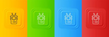 Beyaz Polis vücut kamerası ikonu renkli arkaplanda izole edildi. Kare düğmelere simgeleri yerleştir. Vektör.