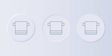 Askı simgesinde gri arka planda gri havlu var. Banyo havlusu ikonu. Kare düğmelere simgeleri yerleştir. Vektör.