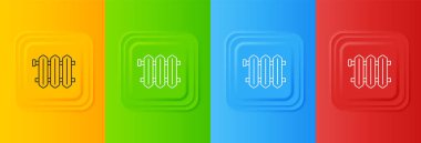 Beyaz ısıtma radyatörü simgesi renkli arkaplanda izole edilmiş. Kare düğmelere simgeleri yerleştir. Vektör.