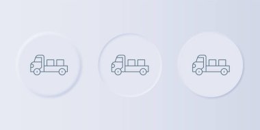 Gri arka planda gri pikap simgesi var. Kare düğmelere simgeleri yerleştir. Vektör.