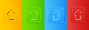 Beyaz Şef şapka simgesi renkli arkaplanda izole edilmiş. Aşçılık sembolü. Aşçı şapkası. Kare düğmelere simgeleri yerleştir. Vektör.