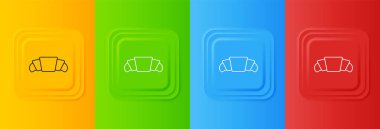 Beyaz kruvasan simgesi renkli arkaplanda izole edilmiş. Kare düğmelere simgeleri yerleştir. Vektör.