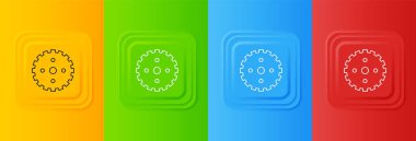 Renkli arka planda beyaz bisiklet sproket kolu simgesi izole edildi. Kare düğmelere simgeleri yerleştir. Vektör.