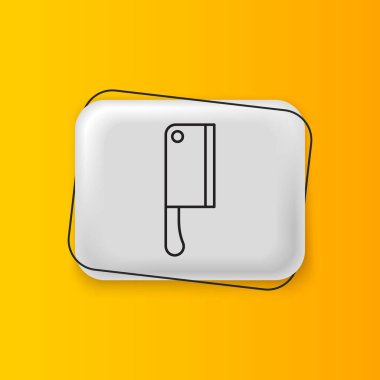 Siyah Et Helikopteri simgesi sarı arkaplanda izole edildi. Et için mutfak bıçağı. Kasap bıçağı. Gümüş dikdörtgen düğme. Vektör.