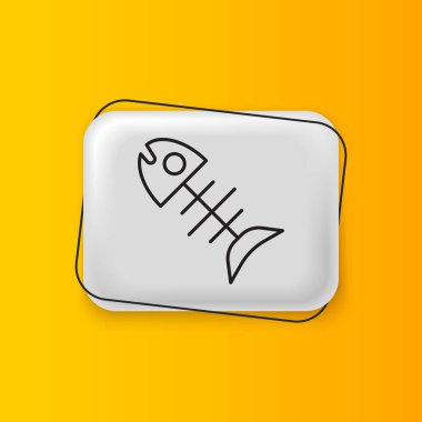 Siyah ölü balık ikonu sarı arkaplanda izole edilmiş. Gümüş dikdörtgen düğme. Vektör.