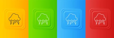 Beyaz Fırtına simgesi renkli arkaplanda izole edildi. Bulut ve şimşek işareti. Fırtınanın hava durumu ikonu. Kare düğmelere simgeleri yerleştir. Vektör.