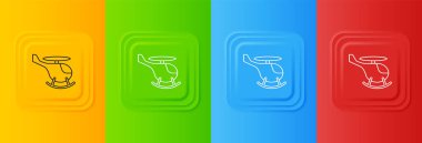 Beyaz Helikopter hava aracı ikonu renkli arka planda izole edildi. Kare düğmelere simgeleri yerleştir. Vektör.