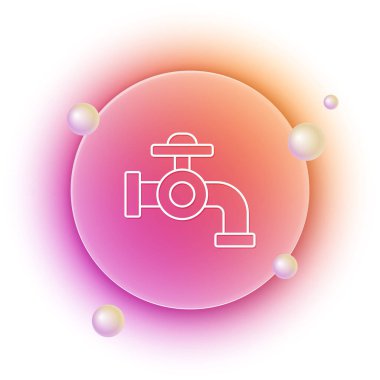 Beyaz su musluğu simgesi beyaz arkaplanda izole edildi. Turuncu ve pembe eğimli çember arka planı. Vektör.