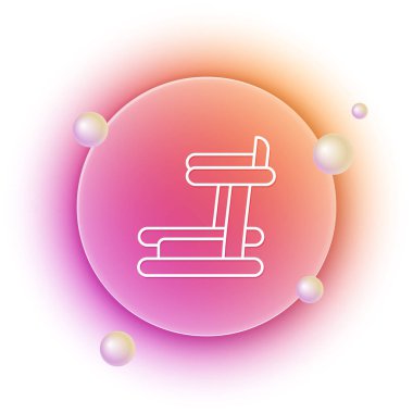 Beyaz Koşu bandı makine simgesi beyaz arkaplanda izole. Turuncu ve pembe eğimli çember arka planı. Vektör.