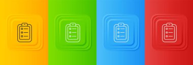 Renkli arkaplanda izole edilmiş listeleme veya planlama simgesi yapmak için beyaz. Kare düğmelere simgeleri yerleştir. Vektör.